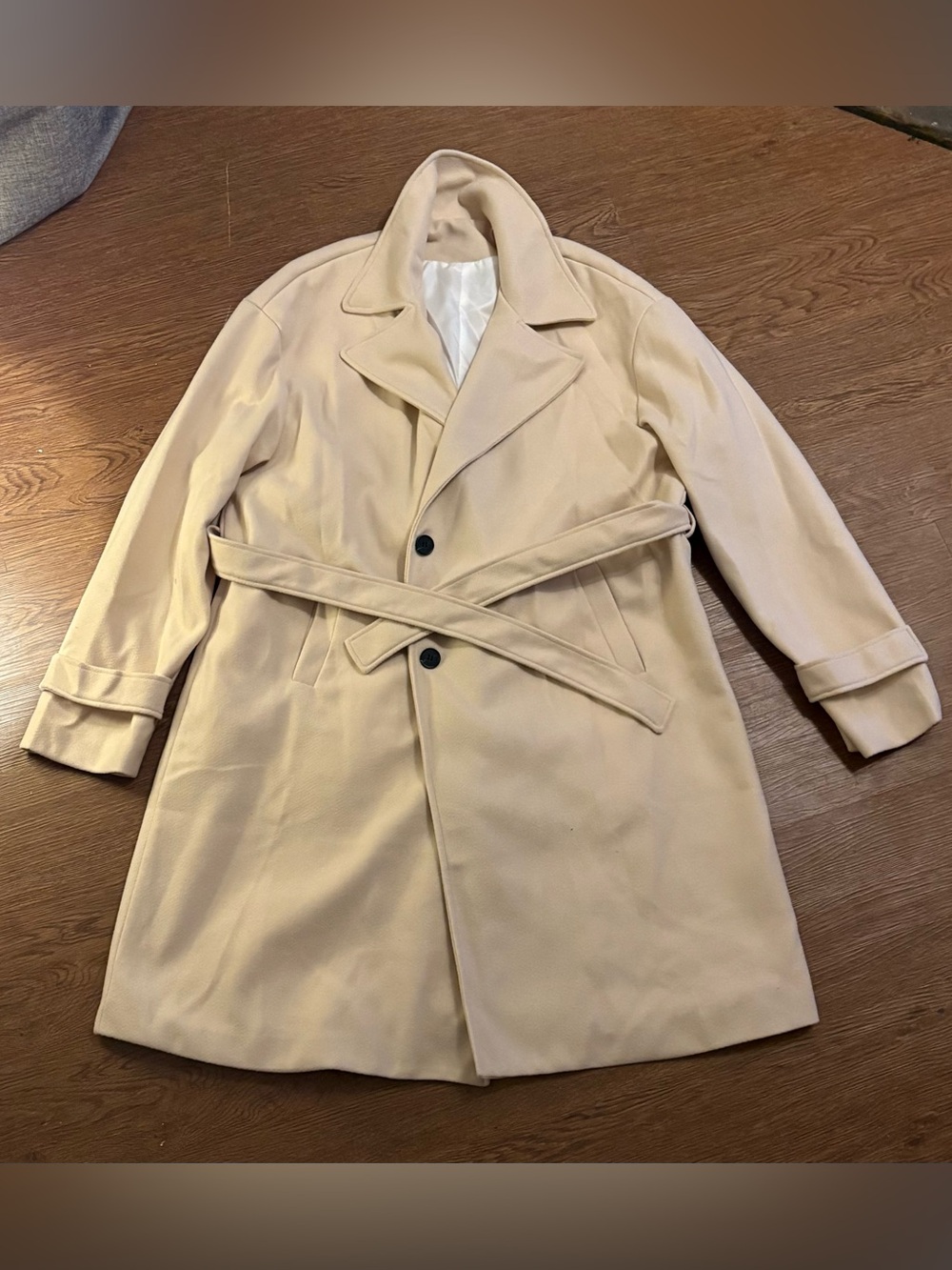 Manfinity Men's Double Breasted Belted Overcoat Beige Khaki Trench Coat XXL